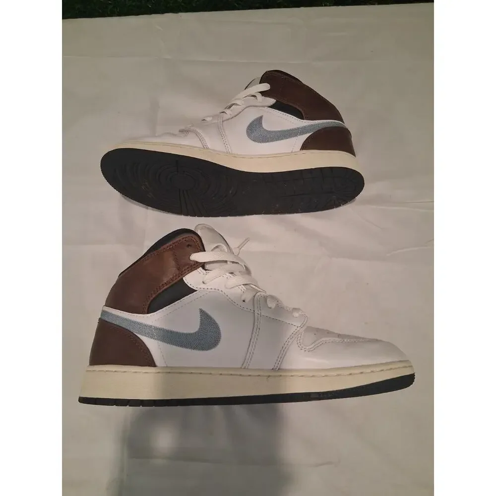 Nike Air Jordan 1 Mid SE GS White Brown Blue Grey FQ8162-142 Size 7Y Youth US
